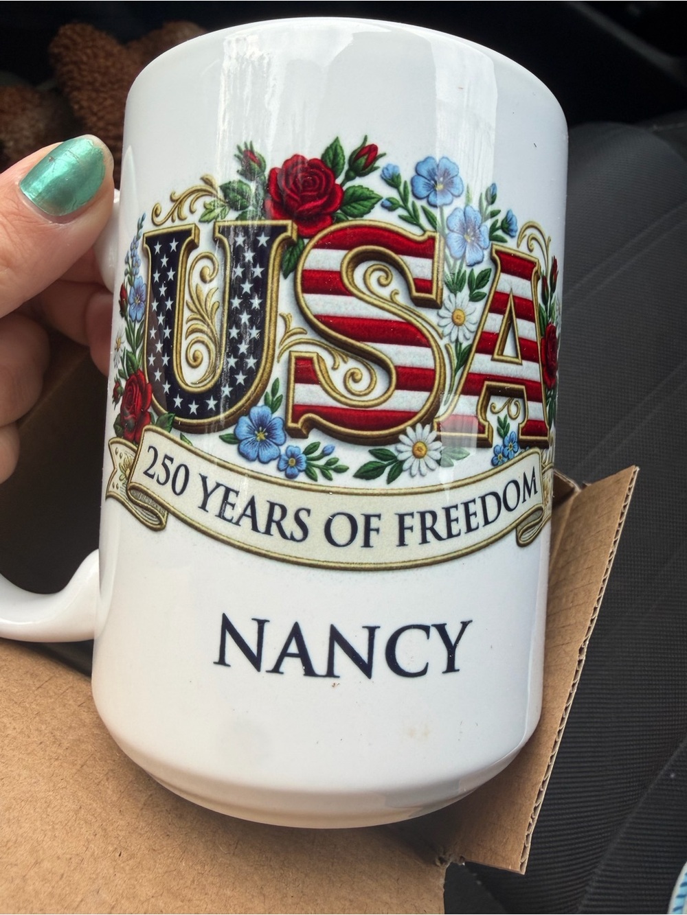 USA 250 Years of Freedom Personalized White Ceramic Mug - Nancy